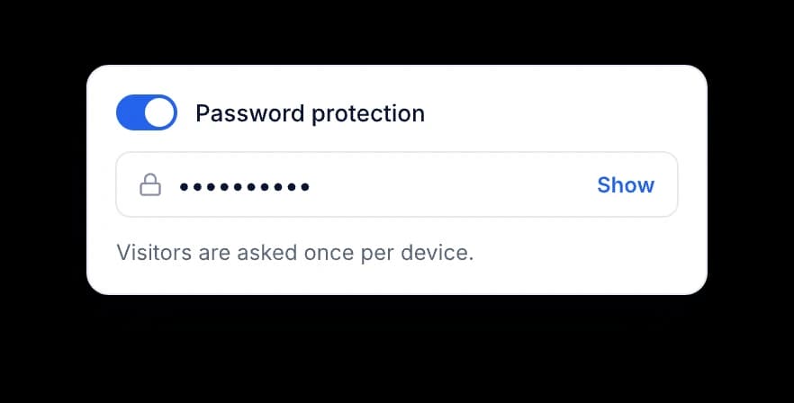 Protection par mot de passe activée, avec un champ de mot de passe masqué